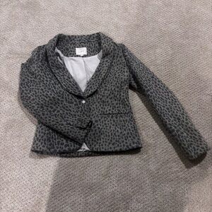 LOFT women’s Gray with black animal print wool blend blazer jacket Size 0